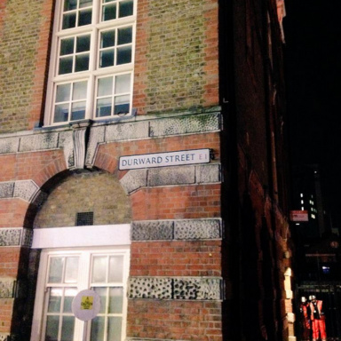 The first Ripper murder scene, less than 100 ft from this street sign...