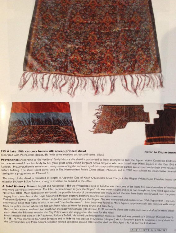 7 years later. I received a phone call telling me about a shawl that was taken at the 4th Ripper murder scene... 