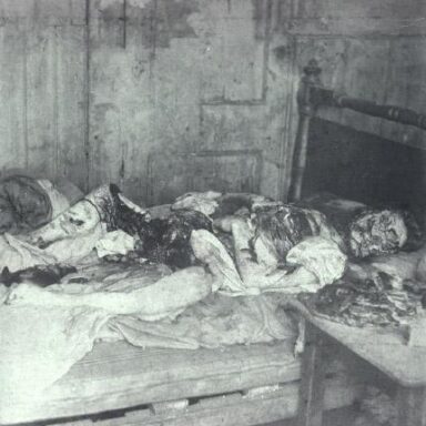 The crime scene of the murder of Mary Jane Kelly